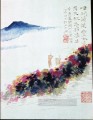 Orilla del río Shitao de flores de durazno tinta china antigua